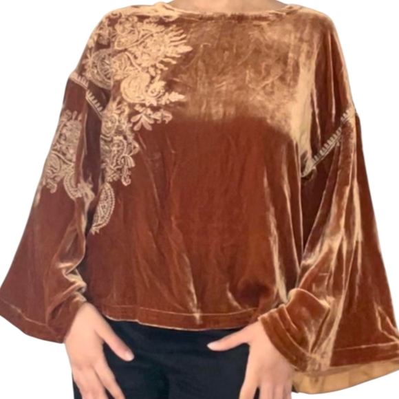 Sundance Dreams Harvest Caramel Orange Embroidered Velvet Tunic Whimsigoth XS - Picture 12 of 16